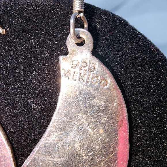 Southwestern-style Pink Inlay Stone Wing Dangle Earrings; marked 925 Mexico - Picture 4 of 7